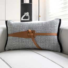 Croker Horse 30x50cm Throw Lumbar Pillow Cushion Cover Cotton Linen Fabric With Orange Leather Belt Designer Style Waist 240521