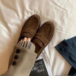 Casual Shoes Autumn And Winter Maillard British Style One Step Lazy Man Genuine Leather Small Thick Heel Lefu Single Shoe Girl