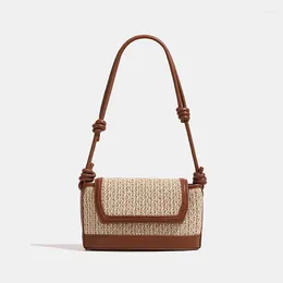 Totes England Style Box Straw Bags For Women Luxury Designer Handbags Purses 2024 In To Woven Vintage Small Cover Shoulder