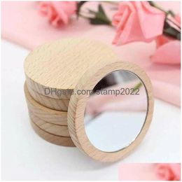 Party Favor Wood Small Round Mirror Portable Pocket Wooden Mini Makeup Wedding Gift Custom Xu 0228 Drop Delivery Home Garden Festive Dhr8N