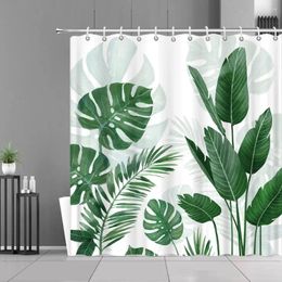 Shower Curtains Spring Floral Curtain Watercolour Flower Tropical Palm Leaves Elegant Farm Polyester Printed Fabric Bathroom Decoration