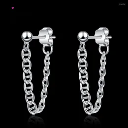 Stud Earrings 925 Sterling Silver Ear Stub Long Chain Hanging For Women Fine Jewellery Wedding Anniversary Party Gift Accessorise