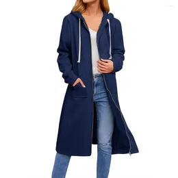 Women's Hoodies Jacket Loose Long Sleeves Zipper Cardigan Casual Length Women Winter Coat Hooded Pockets Outwear Tops