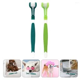 Dog Apparel 2pcs Triple Headed Cat And Finger Handle Toothbrushes Toothpaste For Dogs Cats Most Pets ( Dark Green )