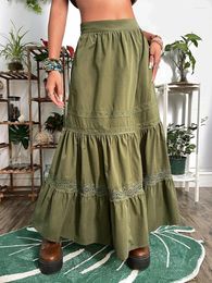 Skirts Women High Waist Y2k Long Skirt Western Retro Lace Patchwork Summer Pleated Flowy Beach Maxi Streetwear