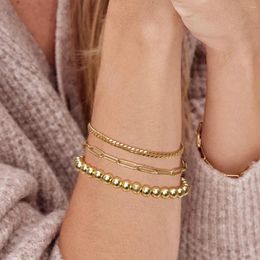 Link Bracelets Layered Paper Clip Round Bead Chain Pendant For Women's Retro Hypoallergenic Adjustable Temperament Jewelry Gift Bracelet