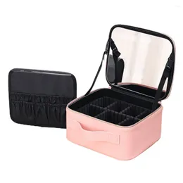 Storage Boxes Adjustable Makeup Brush Holder Capacity Cosmetic Bag With Led Mirror Multi Compartments Portable Travel For Artists