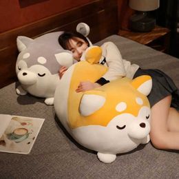 Plush Dolls 70cm New Fat Soft Husky Shiba Inu Plush Pillow Toy Stuffed Cartoon Animal Dog Doll Sleeping Cushion Girls Kids Birthday Gift H240521