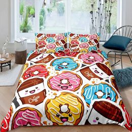 Bedding sets Watercolor Duvet Cover Set Delicious Pink Donuts Pattern Decorative 3 Piece with 2 Shams Queen Full Size H240521 CTMP