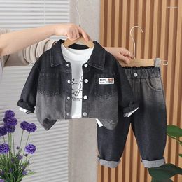 Clothing Sets Kids Spring Clothes 2024 Korean Style Casual Denim Coats Cartoon White T-shirts Jeans Boys Girls Outfits Baby Tracksuit Set