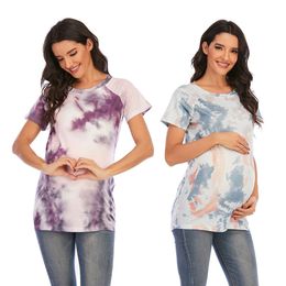 Maternity Tie Dye Pregnant Womens Casual Short Sleeve Tee Crew Neck Basic Nursed T Shirt Pregnancy Nursing Tops L2405