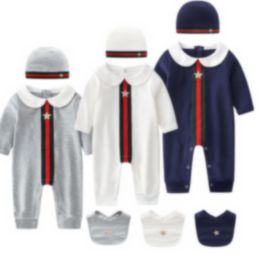 Newborn Baby Rompers Hat Bibs 3 piece set Toddler Boys Girls Outdoor Casual Jumpsuits Long Sleeve Crawling Clothes Spring Autumn Cotton Bodysuits BH277