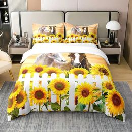 Bedding sets Yellow Sunflower Comforter Set Butterfly for Kids Girls Teens WomenCountry Floral Quilt Duvet Sets 2 Cases H240521 YY7U