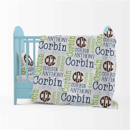 Name Personalized Blanket Swaddling Cotton Swaddle Crib Cot Bed Cover Newborn Cartoon Bedding Set Baby Gift