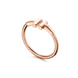 Wedding Rings Luxury Designer For Women Mens S925 Sterling Sier Double T Open Diamond Ring Set With 18K Rose Gold Band Jewelry Gift D Otqqi