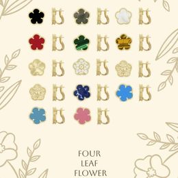 New 4/Four Leaf Clover Charm Stud Earrings Back Mother-of-Pearl Silver 18K Gold Plated Agate for Women&Girls Valentine's Mother's Day Wedding Jewellery Gifts Gold