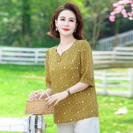 Women's Blouses Casual Loose Shirt Women Floral Print Blouse 2024 Summer Elegant Short Sleeve Tops Tunic Sweety V Neck Blusas