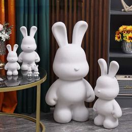 Action Toy Figures New DIY Paint Fluid Animal Bear Rabbit Dragon White Hand Painted Home Decoration Doll Statue Deposit Can Handmade Gift H240522