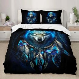 Bedding sets Wolf Printed Set Twin Size for Kids Boys BedroomMisty Bed Duvet Cover Comforter Wild Animals Decor 3 Pieces H240521 ZBAK