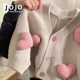 Amor tridimensional casacos garotas meninas garotas roupas de inverno criança fofa suéter infantil com peito único cardigan malha L2405