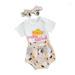 Clothing Sets Wankitoi Infant Baby Girl Farm Outfits Letter Print Short Sleeve T-shirt Romper Chick Shorts Headband 3Pcs Summer Clothes