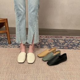 Casual Shoes Bailamos Women's Flat Square Toe Slip-On Shallow Loafers Ladies Moccasins Female Flats 2024Spring Autumn British Style Fl