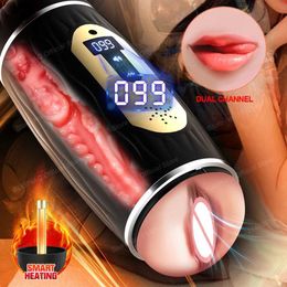 Other Health Beauty Items Automatic Masturbation Cup Mens Oral Vibrator Pocket Cat Heating Real Vagina 18+Male Items Q240521