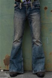 Men's Jeans Vintage Big Flared Male Youth Four Seasons Casual Deep Blue Denim Pants 2024 Fashion High Waist Trousers Streetwear