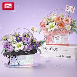 Blocks Bouquet gift box with embedded building blocks flower lights girl toys eternal best friend H240522