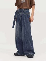 HOUZHOU Baggy Jeans Distressed Denim Wide Leg Pants Pleated Oversize Hip Hop Trousers Male Korean Streetwear Men Clothing M522 45