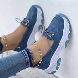Casual Shoes Women's Lace-up Flat Sneakers Round Toe Thick Heel Autumn Fashion Platform Non-slip Plus Size 43
