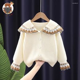 Jackets Girls Cardigan Sweater With Western Style Han Edition Children Outside The Knitting Knit Lace Collar