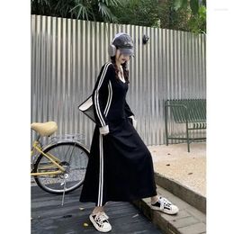 Casual Dresses Plus Size 4xl 5xl Slim Long Sleeve Summer Black Office Lady Womens Clothing Spring Korean Fashion Elegant Dress