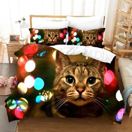 Bedding sets Cute Pet Cats 3d Printed Set Home Decor Bedspread Polyester Animals Bedclothes Soft Duvet Cover with case H240521 09KZ