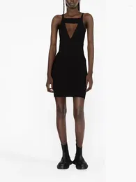 Casual Dresses Black Cutout Mini Dress Y2k Sexy Tie Stretch Slim Knit Womens Spring 2024