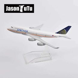 Aircraft Modle JASON TUTU 16cm United Airlines Boeing 747 Plane Model Aircraft Diecast Metal 1/400 Scale Aeroplane Model Gift Collection Drop Y240522