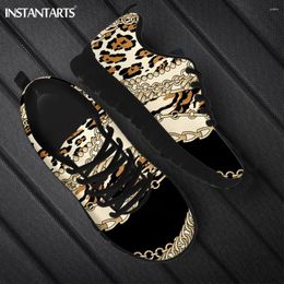 Casual Shoes INSTANTARTS Lightweight Lace Up Sneakers For Women Leopard Chain Design Ladies Baroque Flats Outdoor Breathable Footwear