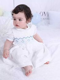 Christening dresses Baby Girl White Handmade Smoking Dress Baby Eid Baptist Clothing Childrens Spanish Princess Charlotte Dress Q240521