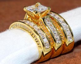 Victoria Wieck Sparkling Fashion Jewelry Princess Ring 14KT Yellow Gold Filled 3 IN 1 White Topaz Party CZ Diamond Women Wedding B1032940