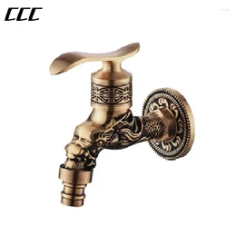 Bathroom Sink Faucets CCC Wall-mounted Faucet Retro Carved Dragon Pattern Brass Washing Machine/toilet/mop Pool Quick-opening