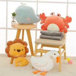 Plush Dolls Soft Pillow Blanket Crab Whale Plush Pillow With Blanket Soft Cartoon Animal Lion Swan Stuffed Doll Birthday Gifts For Children H240521
