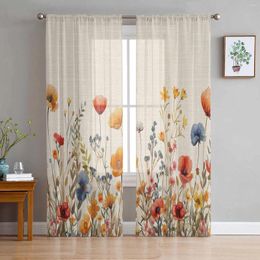 Curtain Watercolor Leaves Of Flowers And Plants Tulle Curtains For Living Room Bedroom Children Decor Sheer