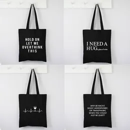 Shopping Bags Letter Printing Harajuku Canvas Women Vintage Tote Bag Fashion Handbag Girl Shoulder Reusable