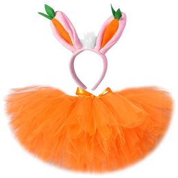 Skirts Easter Bunny Tutu Skirt Outfit for Baby Girls Birthday Party Halloween Costumes for Kids Toddler Orange Rabbit Tutus with Ear Y240522