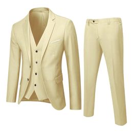 Mens Suit Slim 3 Piece Business Wedding Party Jacket Vest Pants 240515