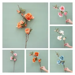 Decorative Flowers Artificial Flower Charming Real Touch Fabric 3 Heads Fable Magnolia For Living Room