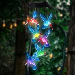 Solar Light for Garden Decoration LED Colorful Solar Power Wind Chime Crystal Hummingbird Butterfly Waterproof Outdoor Windchime 240521