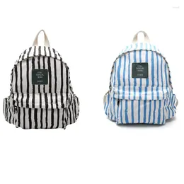 Backpack Women Canvas Stripes Large Capacity Daypack Travel Bookbag Teenagers Girls Schoolbag