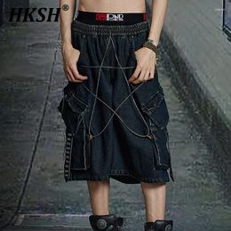 Men's Jeans HKSH American High Street Original Design Pentagram Heavy Industry Water Washing Vintage A Type Cropped Shorts HK1478