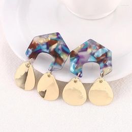 Dangle Earrings Marble Effect Acrylic For Women Geometric Acetic Acid Alloy Drop Mottled Hoop
